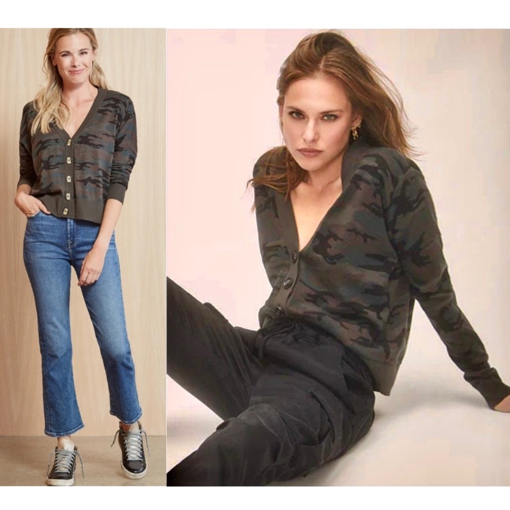 EVEREVE SANCTUARY Y2K Camo Cotton Knit V-Neck Button Front Cardigan Sweater XS